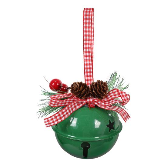Christmas Bell Ornaments with Pinecones Berries Plaid Bow Rustic Metal Jingle Bells Xmas Tree Hanging Decor for Holiday Door Window Tree Party Decor
