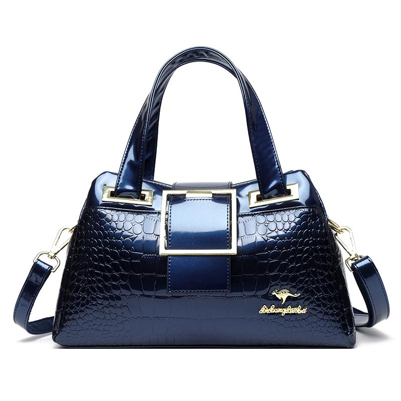 Women’s Crocodile Texture Top Handle Bag with Gold Buckle Casual Chic Shoulder Handbag for Daily Office Use