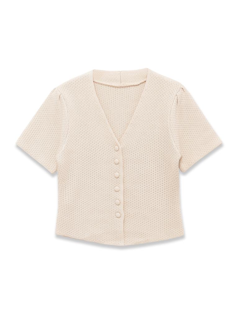 European and American French Women's Clothing Fashionable and Versatile Temperament, Short-sleeved V-neck Structure Knitted Sweater Jacket