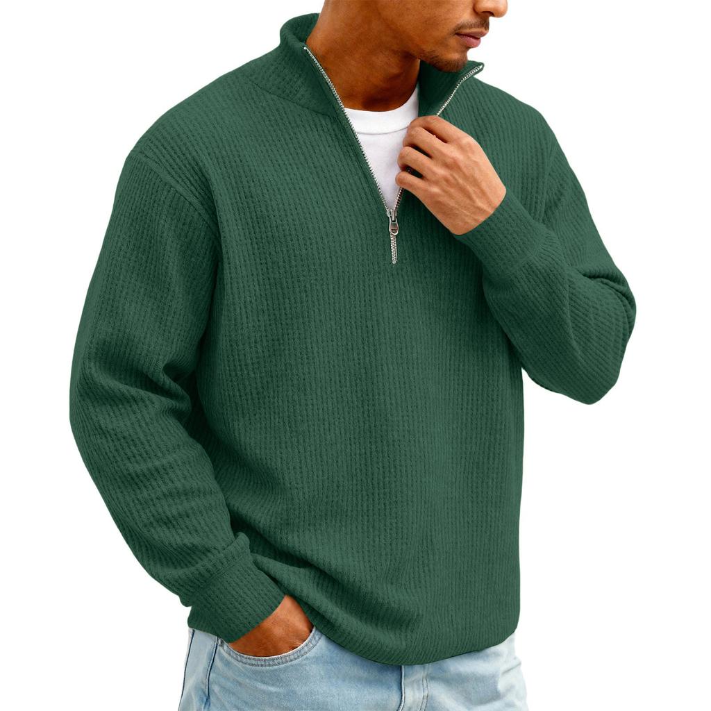 Men's Vintage Long,Sleeve Top | Zip,Up Stand Collar Stylish Casual Shirt For Daily & Outing Wear