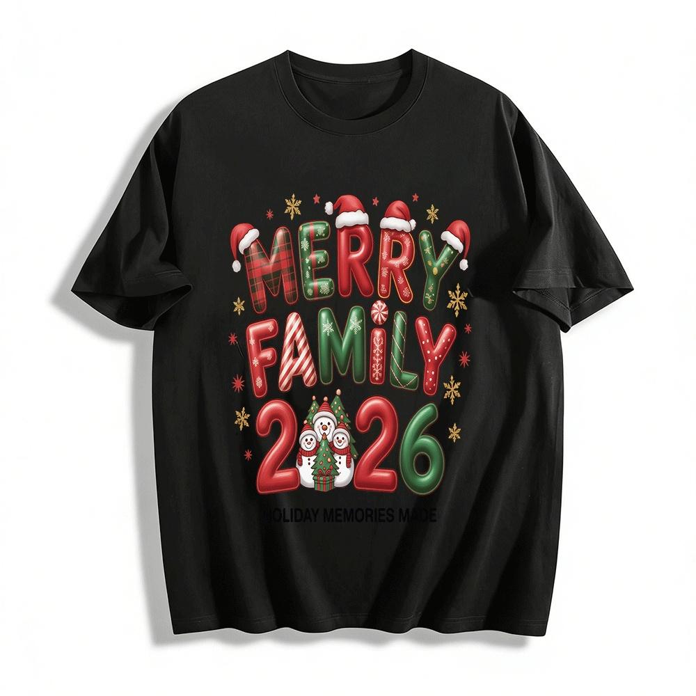 Merry Family 2026 Holiday Memories Made Christmas Tee Pure cotton T-shirt XXS
