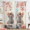 2pcs,2D Plane Printing Pattern Curtains Blossom Kittens Polyester Easy Install (without Rod) Versatile All Perfect for Bedroom,