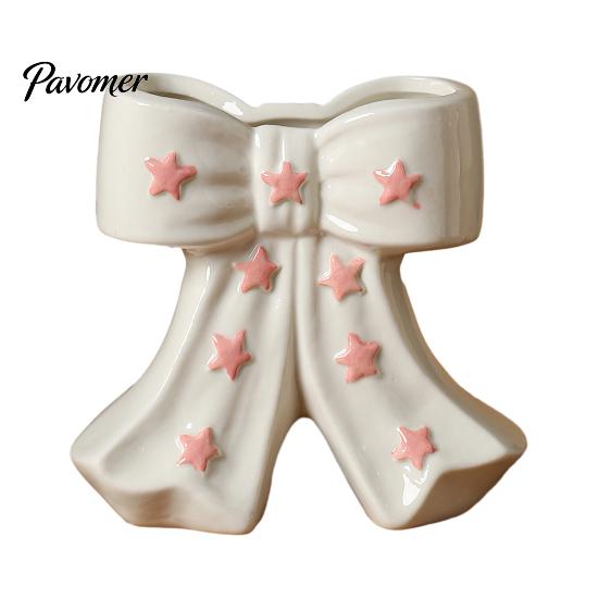 Dried Flower Holder Ceramic Bow Vase with Star, Decorative Flowers Vase, Creative French Style Arrangement for Living Room Table Centerpiece