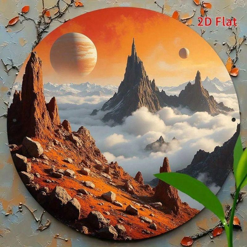 Metal Wall Art Space Sign 20cm Vintage Retro Sci-Fi Planet Poster for Game Room