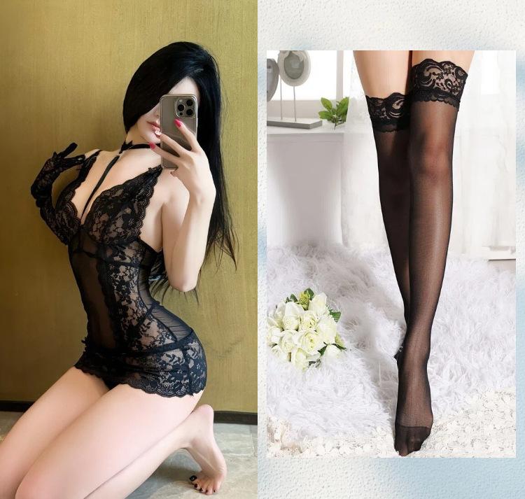 New High-end Objects Deep V Dew Ditch Lace Perspective Temptation Provocative Hip-wrapped Nightdress Sexy