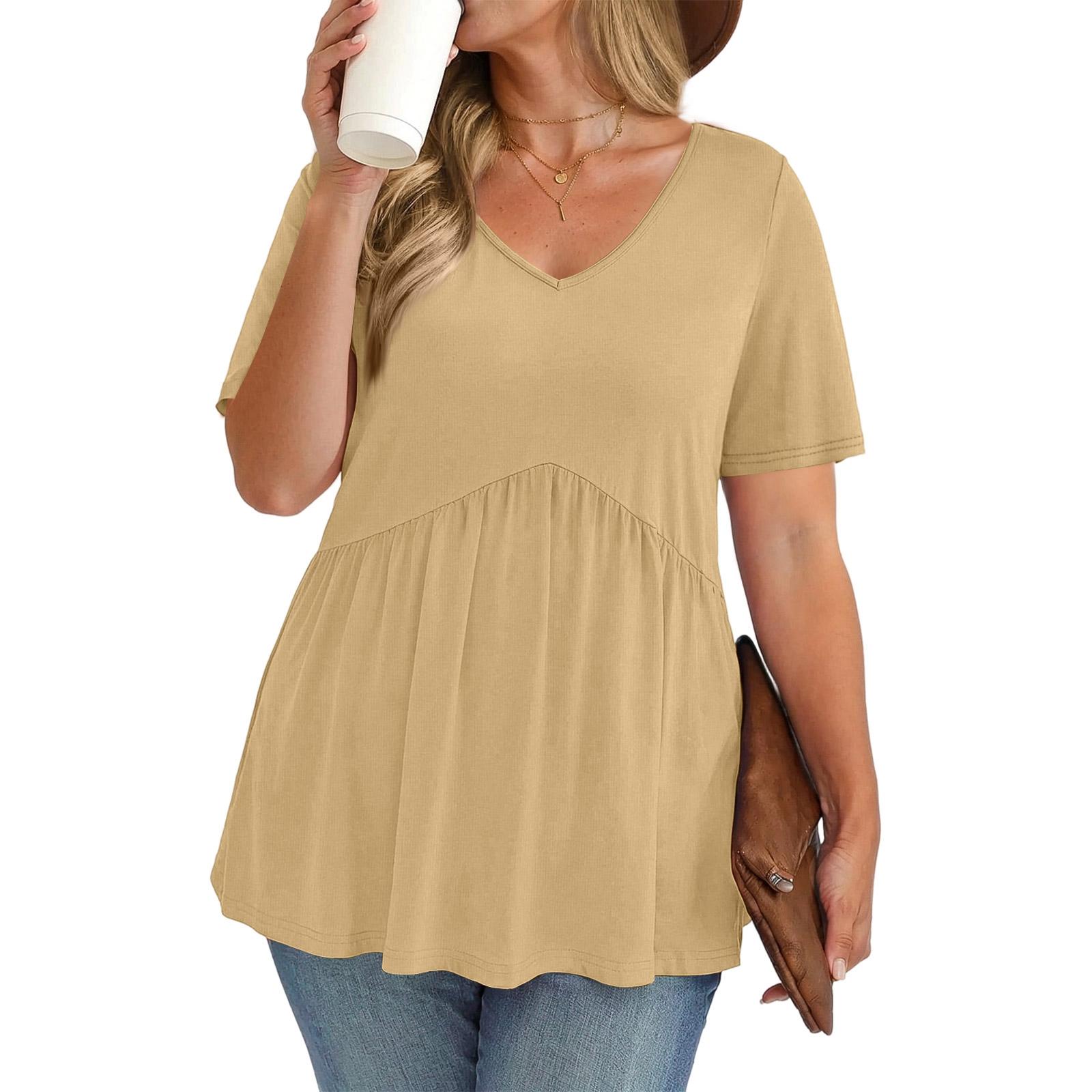 Women s Plus Size Fashionable Casual Loose-Fit V-Neck Short-Sleeve Top XL хаки