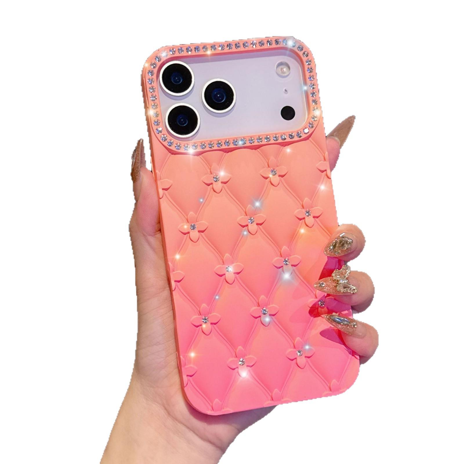 

Gradient Diamond Lattice Flower Phone Case for Apple 17 Pro/Pro Max - Drop-proof 17 Pro синій/рожевий