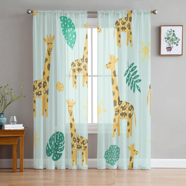 Autumn Forest Cartoon Animals Bear Fox Owl Sheer Curtains for Windows Tulle Curtains for Living Room Bedroom Children Room Decor