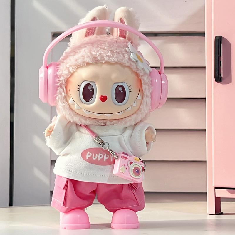 For 17cm Labubu V1 V2 V3 Clothes Headphones, T-Shirt, Pants, Shoes, Camera Clothes Set Labubu Accessories (No Dolls)