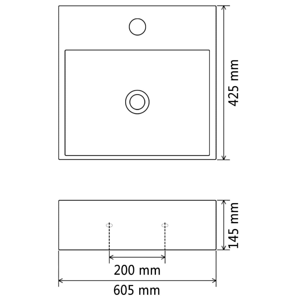 Black Ceramic Wash Basin with Faucet Hole 60.5 X 42.5 X 14.5 Cm