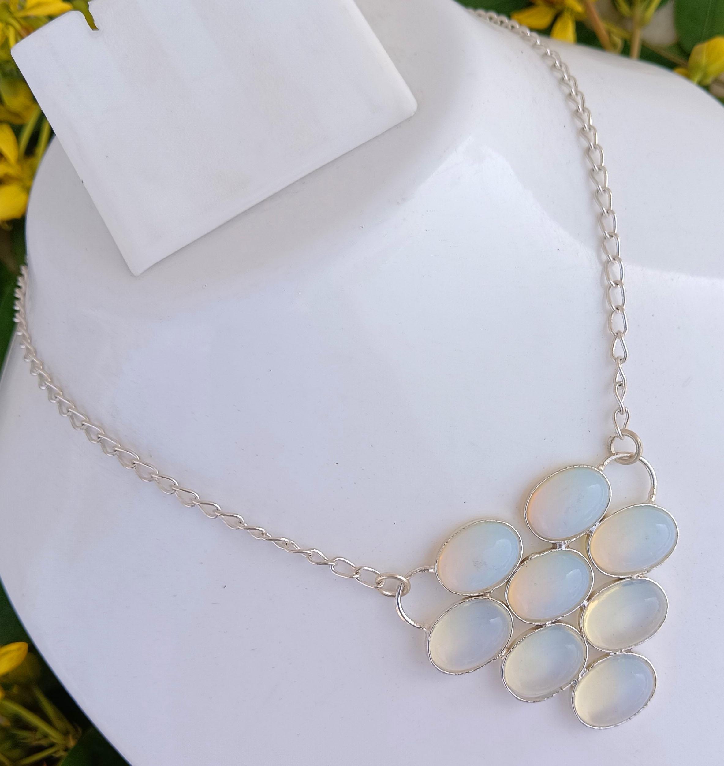 

Opalite Gemstone 925 Sterling Silver Plated Women Fashion Necklace Jewelry For Anniversary m білий