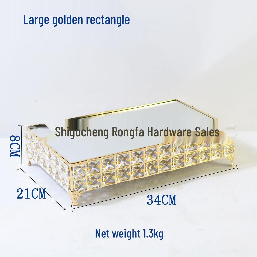 Gold Crystal Cake Stand - High-Footed Square Dessert Display Table for Weddings