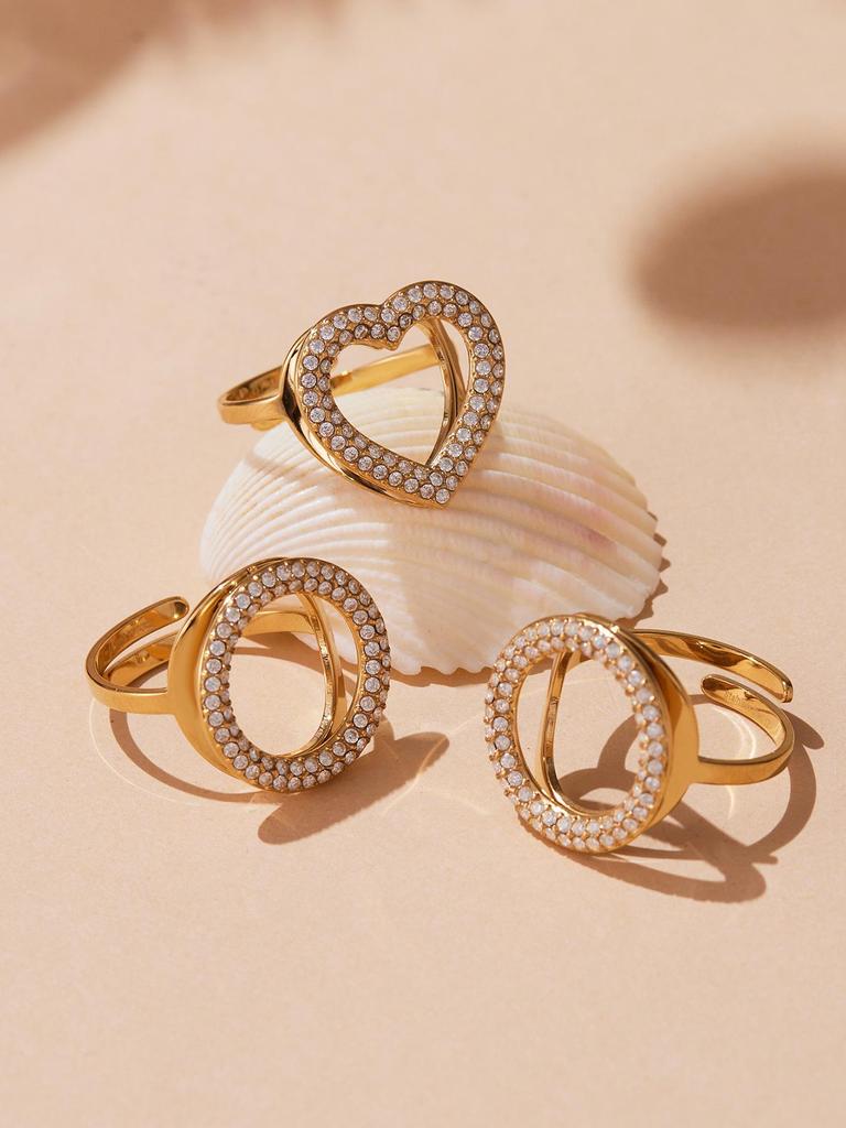 Unisex European-American Style Stainless Steel Zircon Heart Adjustable Pinky Ring