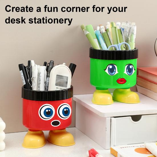 Porte-stylo de dessin animé mignon avec pieds Grande capacité Organisateur de bureau rond pour fournitures scolaires et de bureau Boîte de rangement de bureau décorative