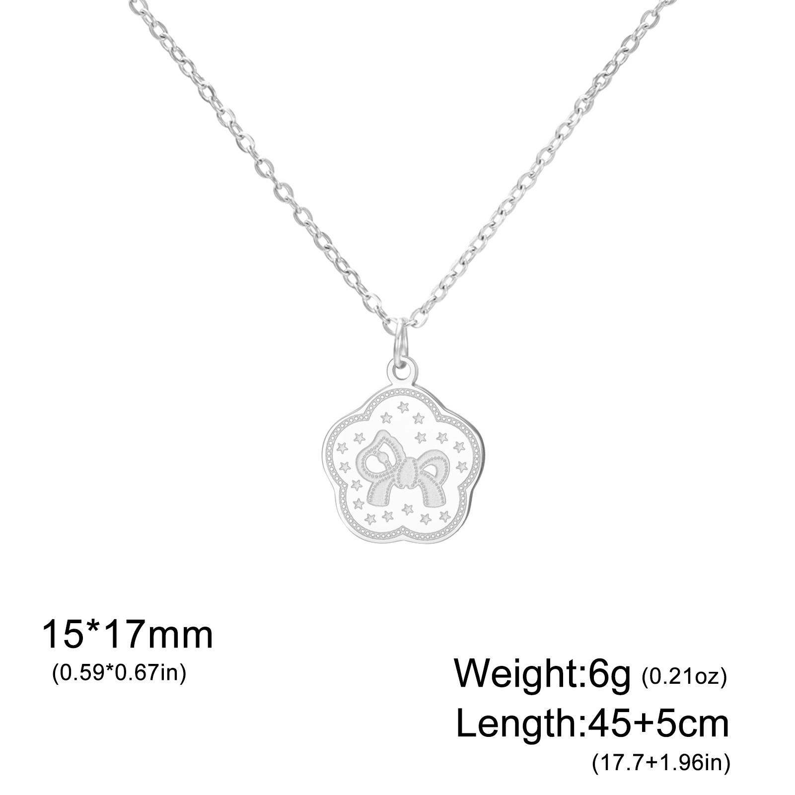 Dainty Flower Charm Necklace Minimalist Bowknot Pony Necklace Stainless Steel Horse Choker Jewelry Gift for Women Girls 45cm