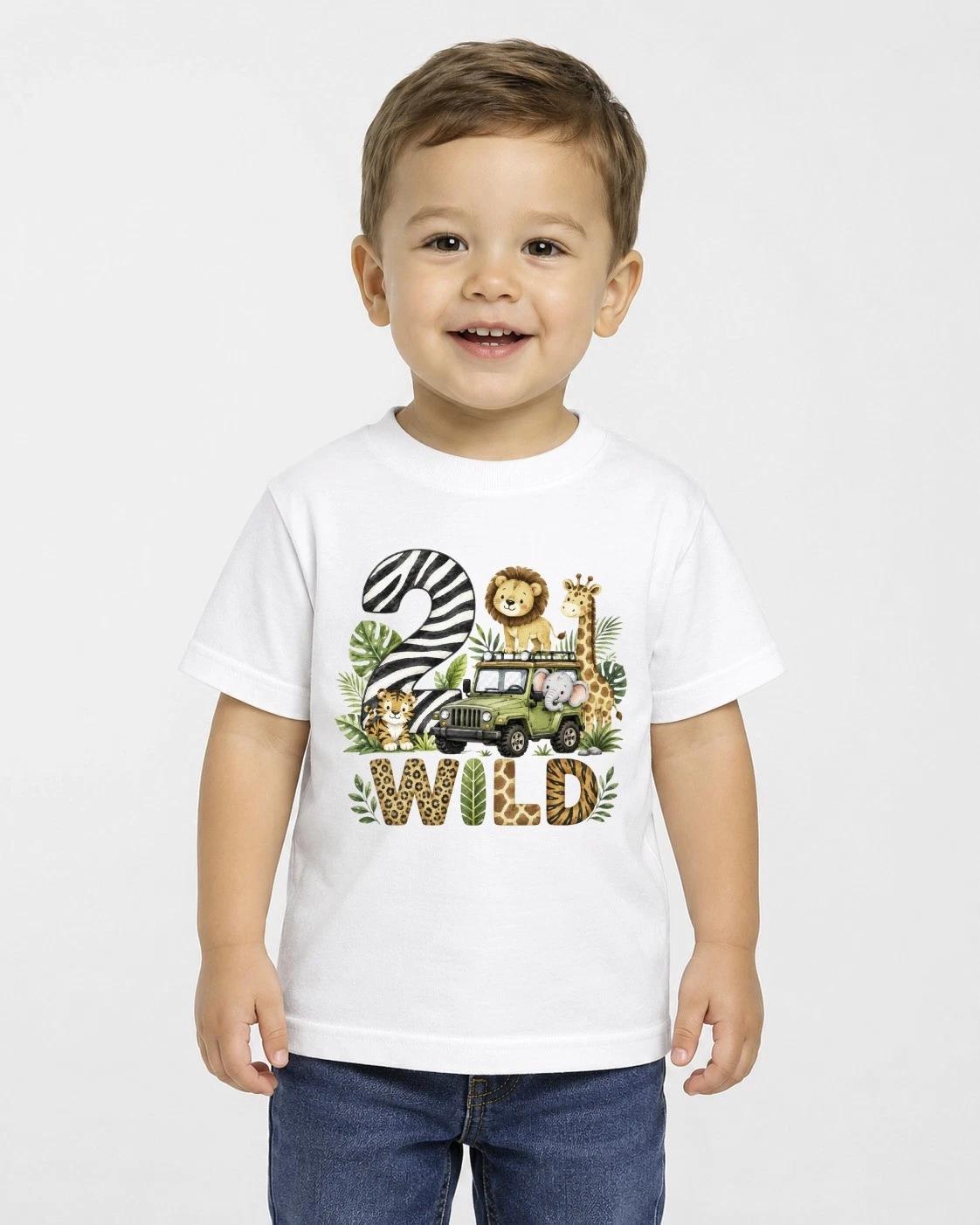 Boys 2nd Birthday Children s Children s Children s T Children s T-shirt Two Wild Safari Animal Tee Age Two Party Gift Top 100