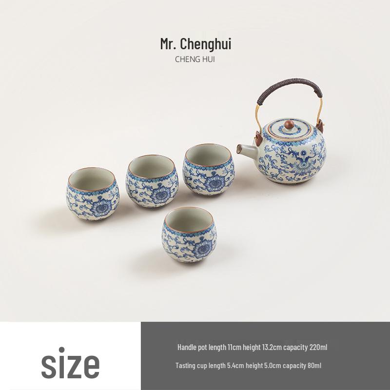 Ru Kiln Lotus Tea Set: One Pot, Six Cups with Tray - Kung Fu Style