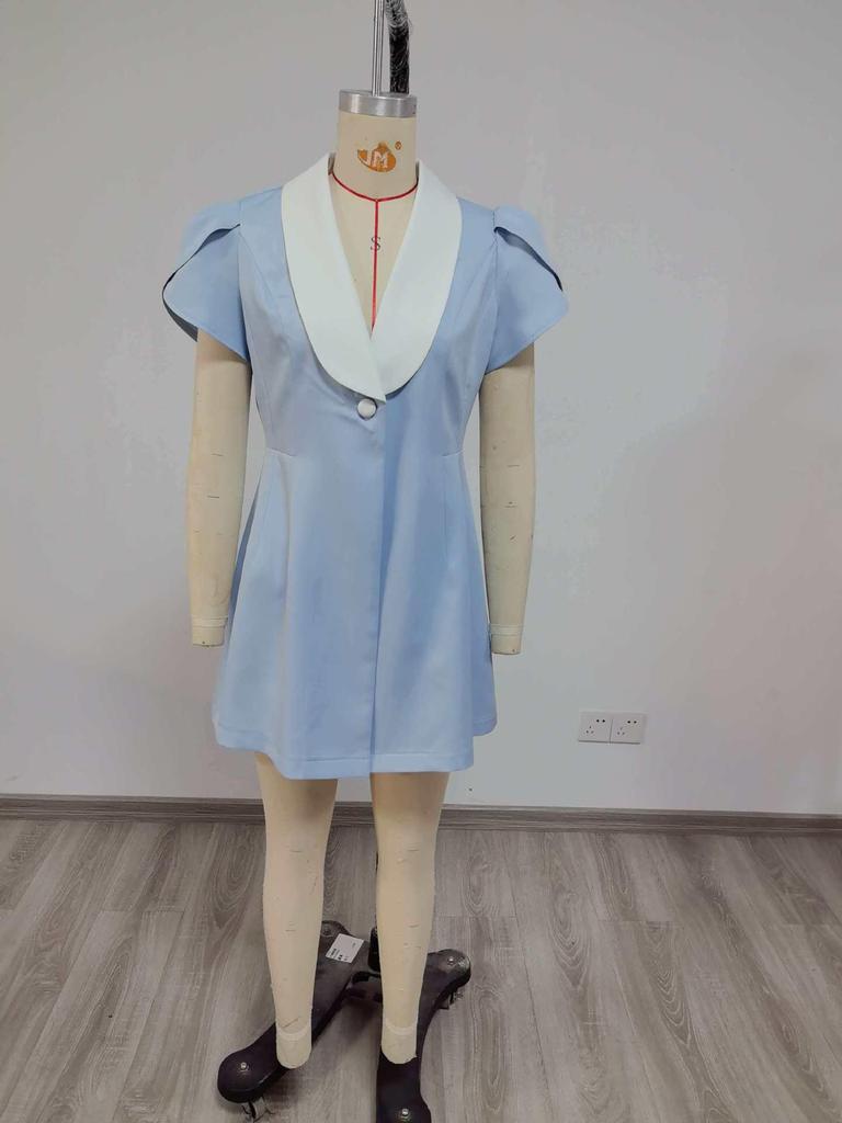 2026 Trendy European & American Solid Color Patchwork Button Slim Fit Dress for Women