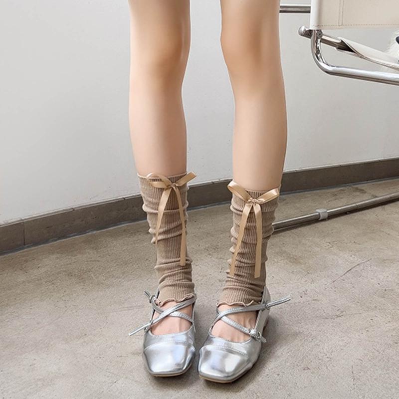 Knit Winter Warm Leg Warmers Long Socks Boot Cuffs Ribbed Leggings Stockings Bowknot Knee Warmers Sleeve