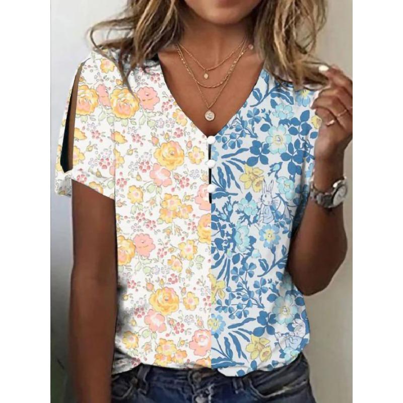 QICED Women's Fashion Casual Short Sleeve V Neck Blouses & Shirts