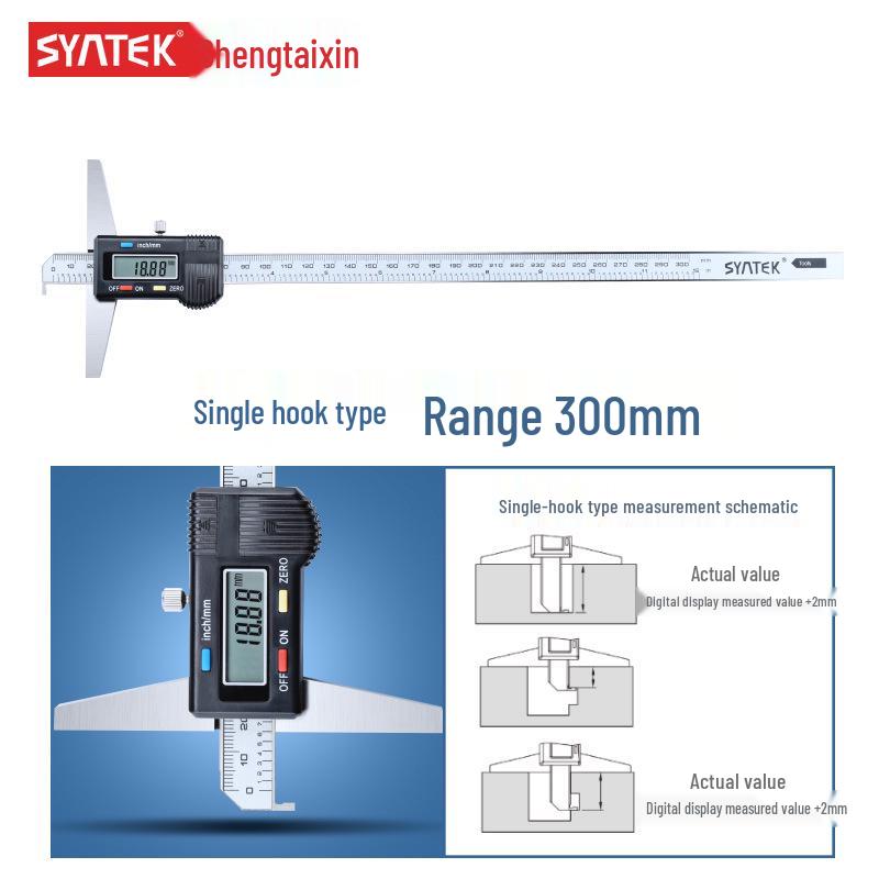 Shengtai Wysokiej Precyzji Cyfrowy Głębokościomierz 0-300mm z Suwmiarką z Pojedynczym/Podwójnym Hakiem