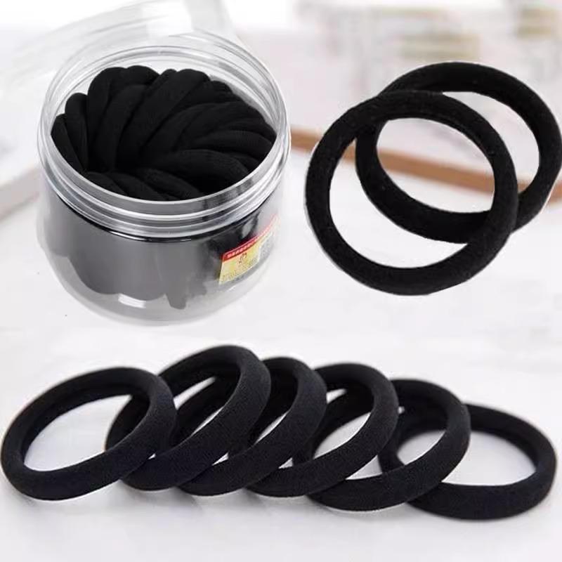 Seamless Elastic Hair Tie Set: No-Damage, Black Rubber Bands for Women, Headband and Hair Rope with Leather Case