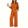 Women's Pajama Set with Pockets, Long Sleeve Round Neck Loose Fit Sleepwear for Home