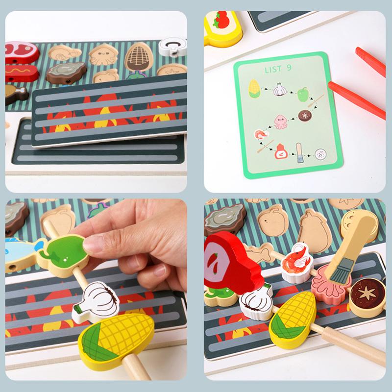Children Barbecue Food Kitchen Toys Miniature Food Pretend Play Matching Cutting Games Toddlers Montessori Education Wooden Toy