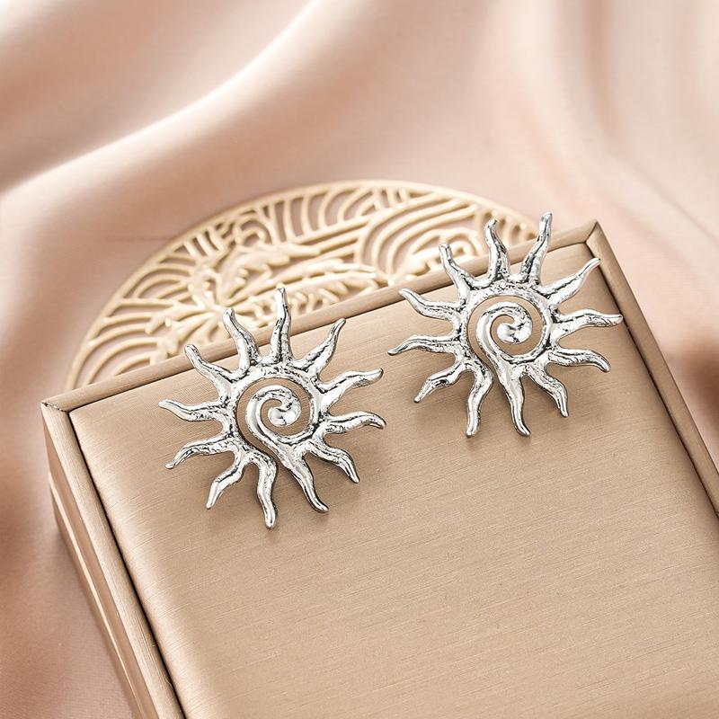 Fashion Metal Sun Long Pendant Earrings Bracelet for Women Retro Ethnic Style Gold Color Spiral Hand Chain Chic Jewelry Set