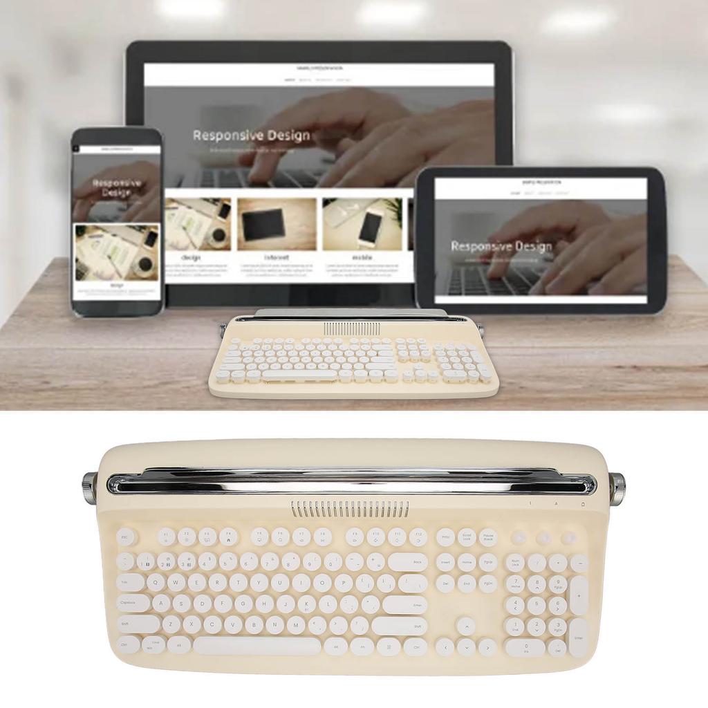Wireless Typewriter Keyboard Retro 104 Keys 5.0 Integrated Stand Tablet Keyboard for Smart Phone Laptop