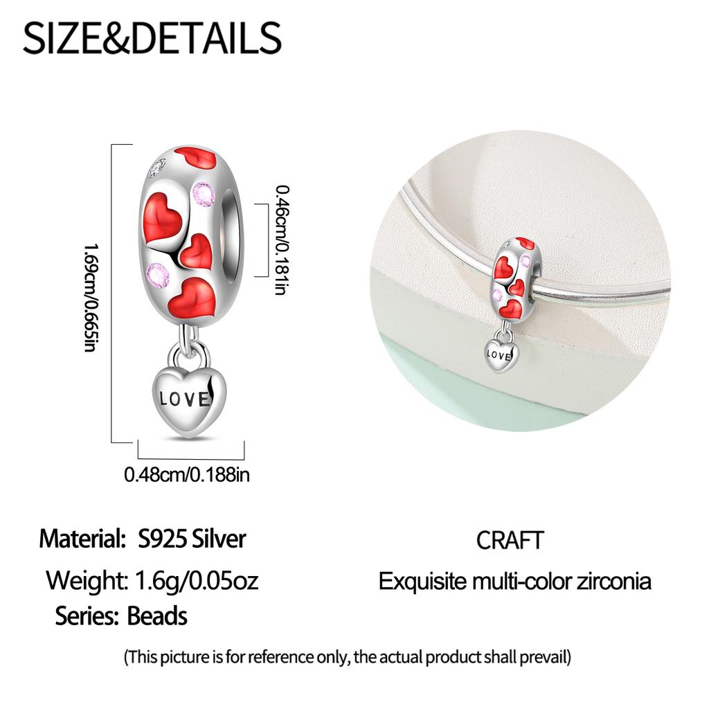 Copper Sweetheart Rose Red Air Balloon Beaded Love Charms Fit Original Bracelet Jewelry Making Women Gift