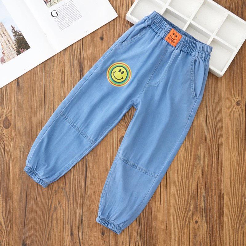 Kids' Summer Lightweight Tencel Mosquito-Repellent Denim Pants - Soft, Loose, Elastic, Sun-Protective, Fashionable Long Pants for Boys