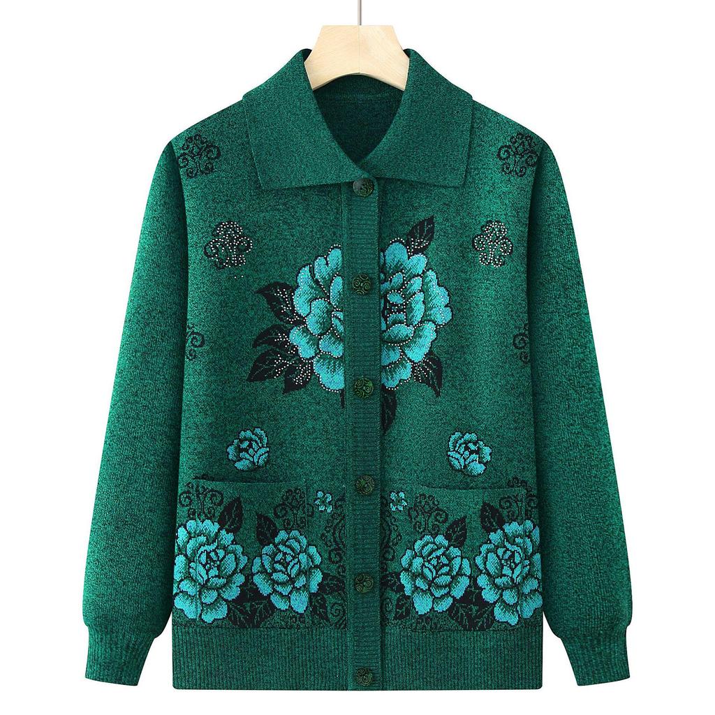 Cardigan lavorato a maglia primaverile-autunnale della nonna per donne di mezza età e anziane