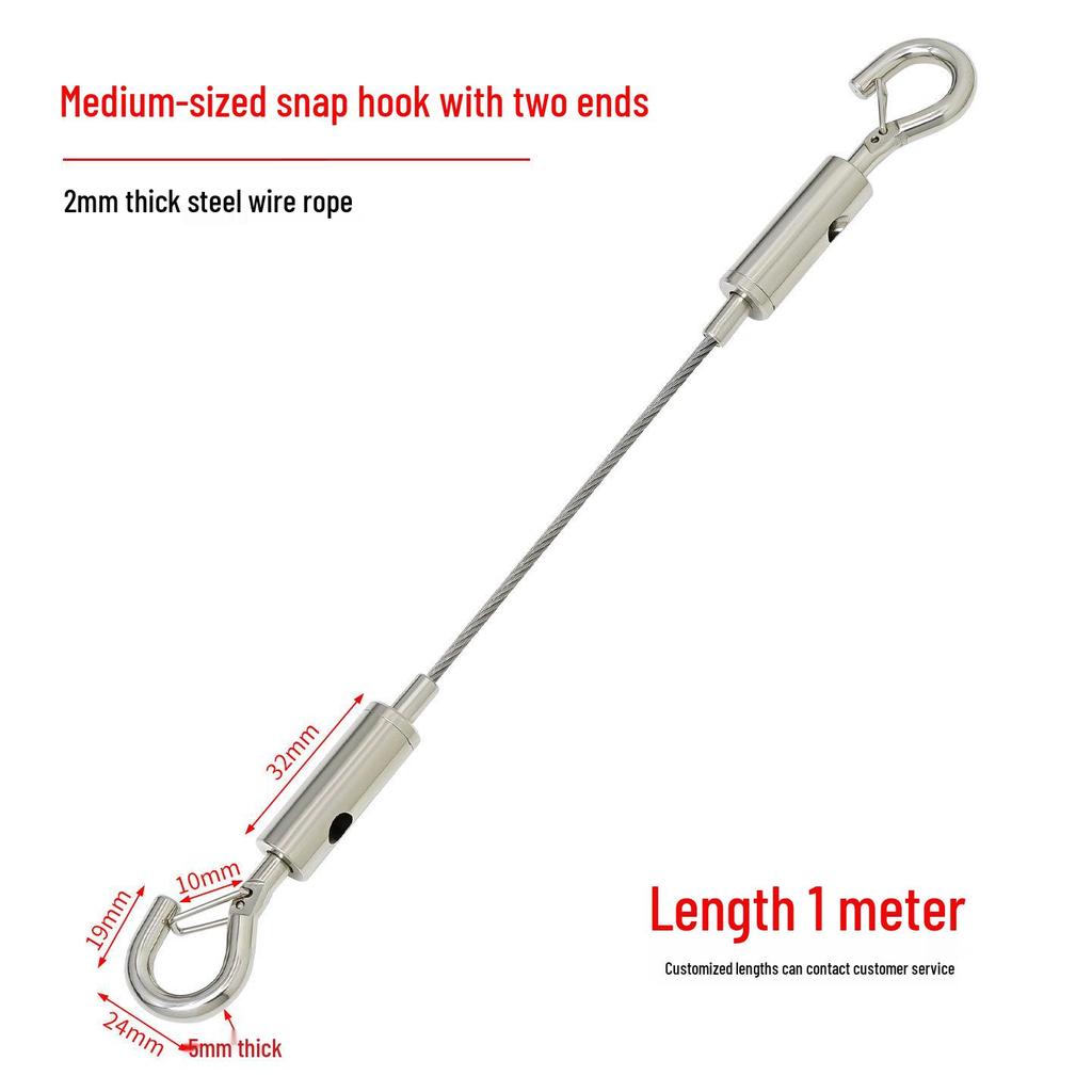 Adjustable 304 Stainless Steel Wire Rope with Double-Head Safety Hook and Spring Clip