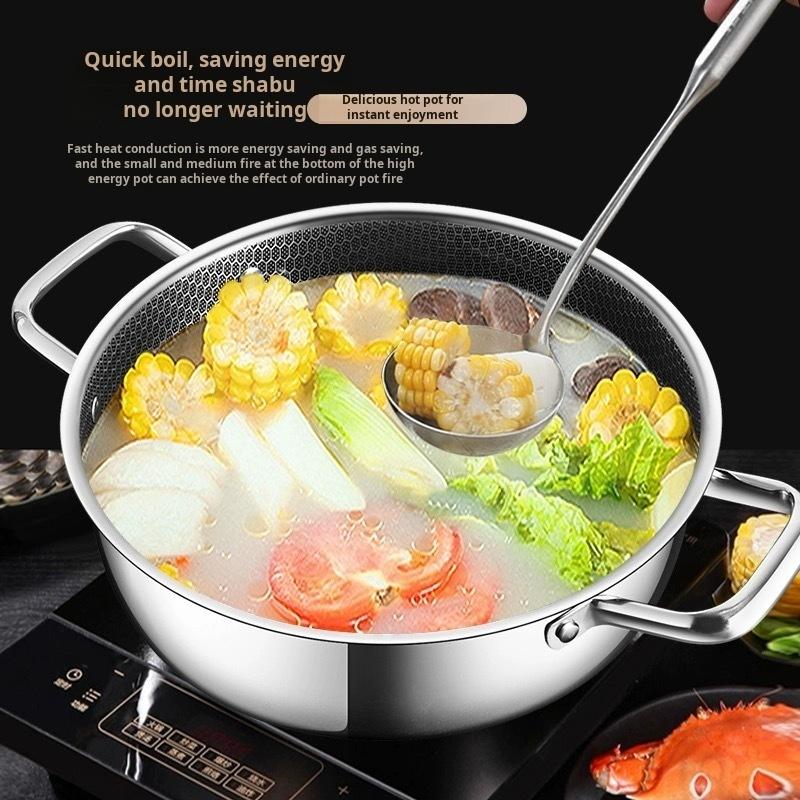 410 Stainless Steel Soup Pot wok Frying Pan Honeycomb Non-stick Panwith lid Home Hot Pan Induction Cooker Gas Stove Universal