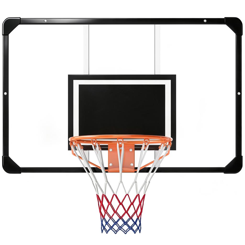 Wall-Mounted Basketball Hoop, Mounting Screws and Wrench, Outdoor Use, Black Transparent Orange