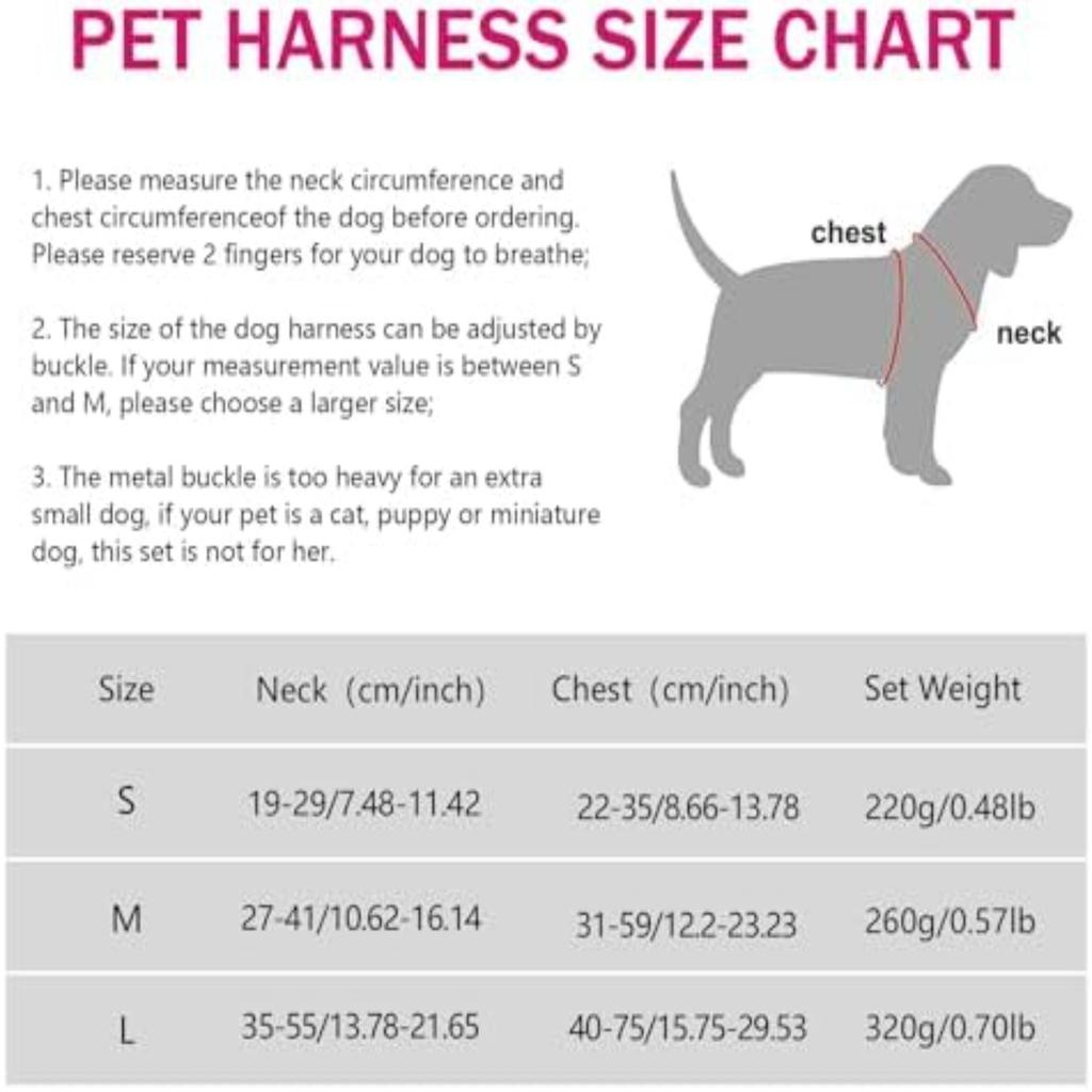 Pet Collar with Zinc Alloy Buckle M Size Harness (Width 2.5cm Neck 38-57cm Chest 45-72cm) 120CM Leash 11*6CM Bow Set