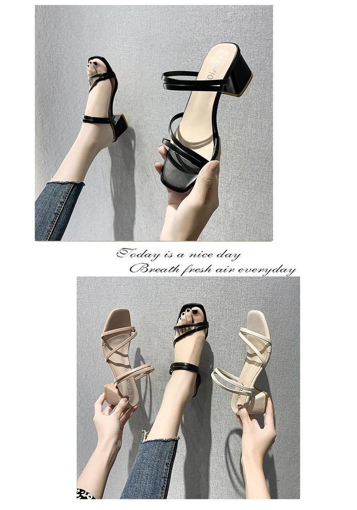 Women's Fairy Style Summer Sandals: 2025 Collection, Outdoor Roman Design, Medium Thick Heel, Korean Style, Two-Way Wear.