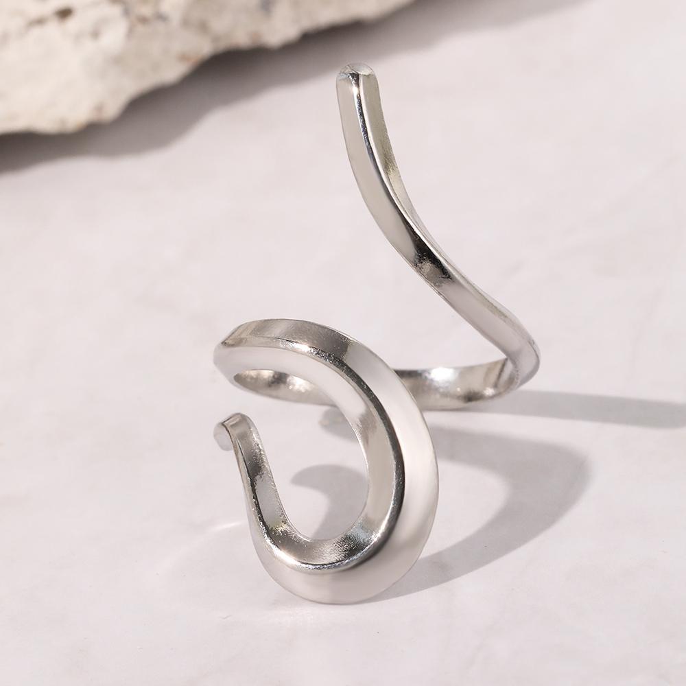 

Кольца из нержавеющей стали Минималистичная мода Геометрическая кривая Открытое кольцо Легкое роскошное текстурное кольцо для женщин Циркон Банкет Прекрасный подарок