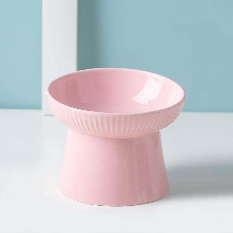 1pc Ceramic Cat Bowl Dog Bowl Cute Slant Mouth Single Bowl Neck Protection High Foot Bowl Dog Basin Anti Overturning