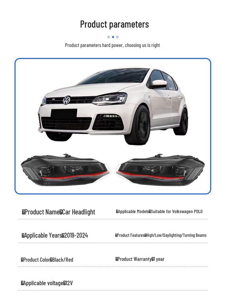 LED Headlight Assembly with DRL, Projector, & Turn Signals for 2019-2024 VW Polo
