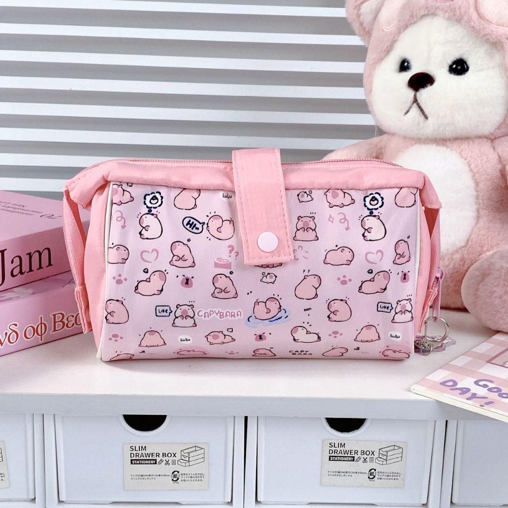 Cartoon Canvas Pen Bag Portable Large Capacity Pencil Case Multifunction Pen Pouch Gift