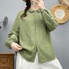 Women's Long Sleeve Double-layer Cotton Stripe Shirt - Soft, Skin-friendly, Breathable, High Quality Loose Fit