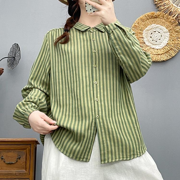 Women's Long Sleeve Double-layer Cotton Stripe Shirt - Soft, Skin-friendly, Breathable, High Quality Loose Fit