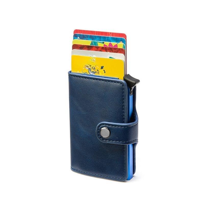 Men's RFID Blocking Pop-Up Card Holder, Men's Premium PU Leather & Metal Slim Wallet, Women's Automatic Business Casual Card Bag