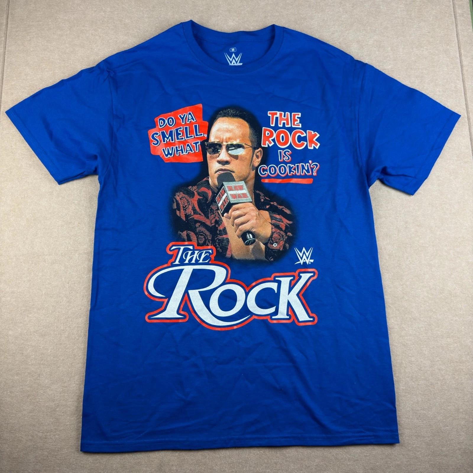 WWE The Rock Graphic T-Shirt Mens M Blue Do You Smell What The Rock WrestlingTee M