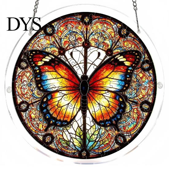 Stained Glass Puzzle Round Acrylic Suncatcher Puzzle, UV Printed Window Hanging Decor Educational Game 7.48 Inch DIY Craft Light Catcher Ornament for