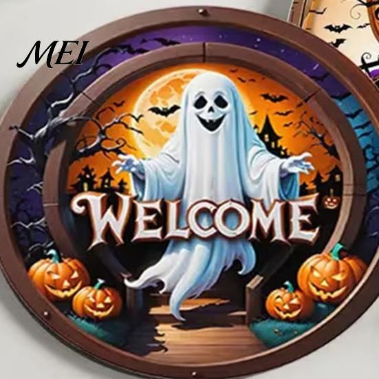 Artistic Wooden Coaster Set 6Pcs/Set Halloween Coasters, Retro Pumpkin Ghost Drink Decorative Coffee Bar Accessories Round Heat Insulation Pads