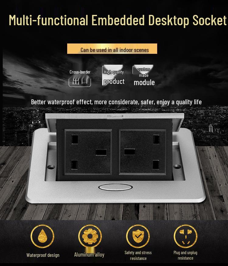 UK Standard 13A Pop-up Desktop Power Socket for Office & Study Desk