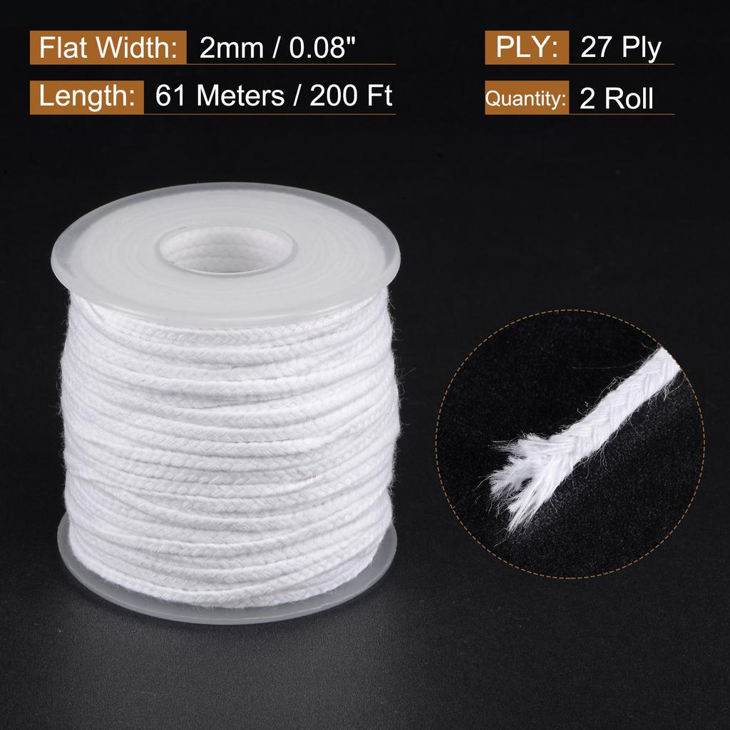 1/2 Roll Braided Candle Wick Cotton 21/24/32/35/40/45/50 PLY 200 Ft Long 1.7/2/2.2/2.7/3mm Flat Wide for DIY